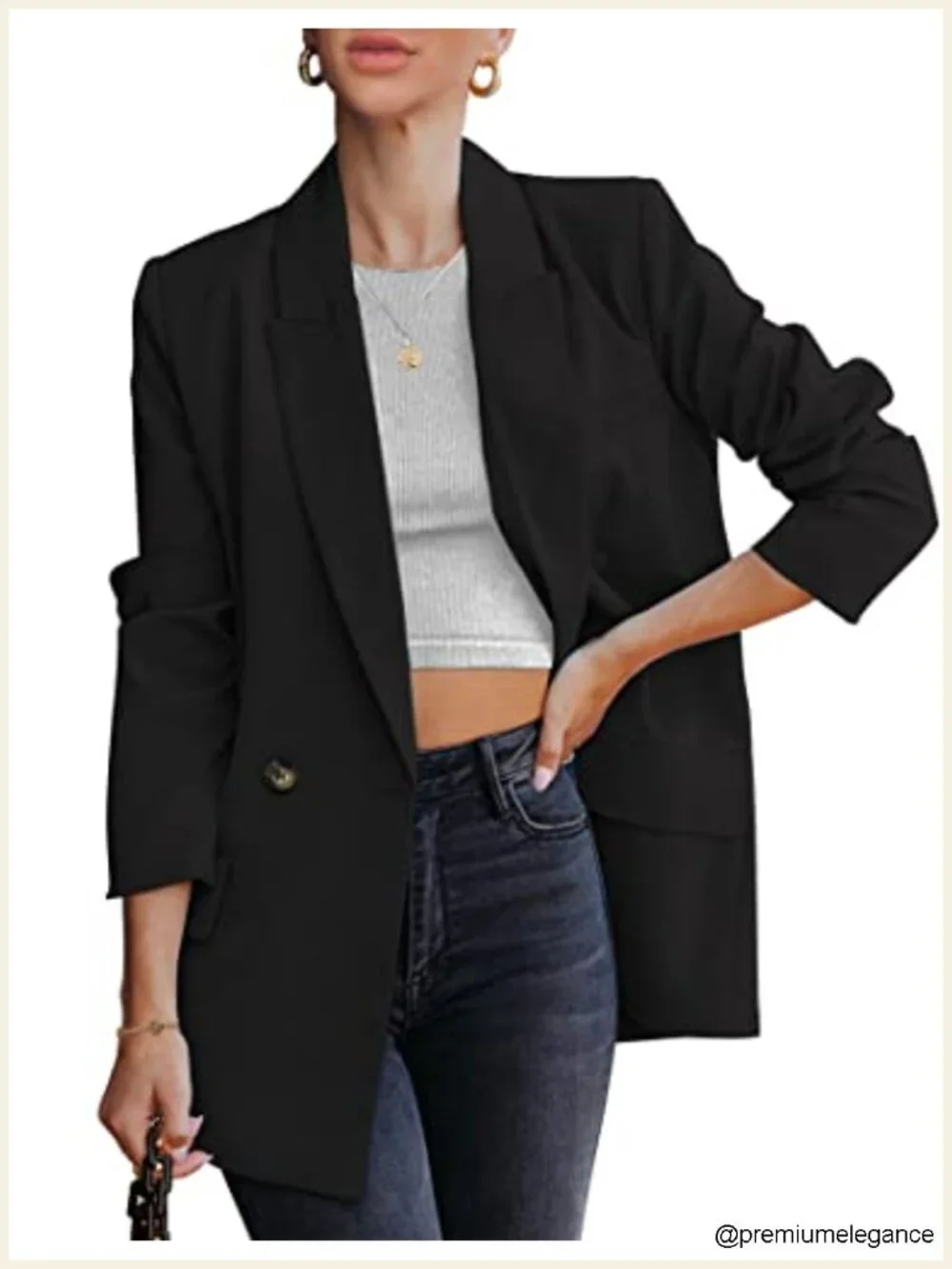 Women's Double Breasted Blazer with Flap Pockets - Office Ready